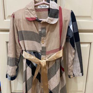 Plaid button down dress w/silk gold belt  4T